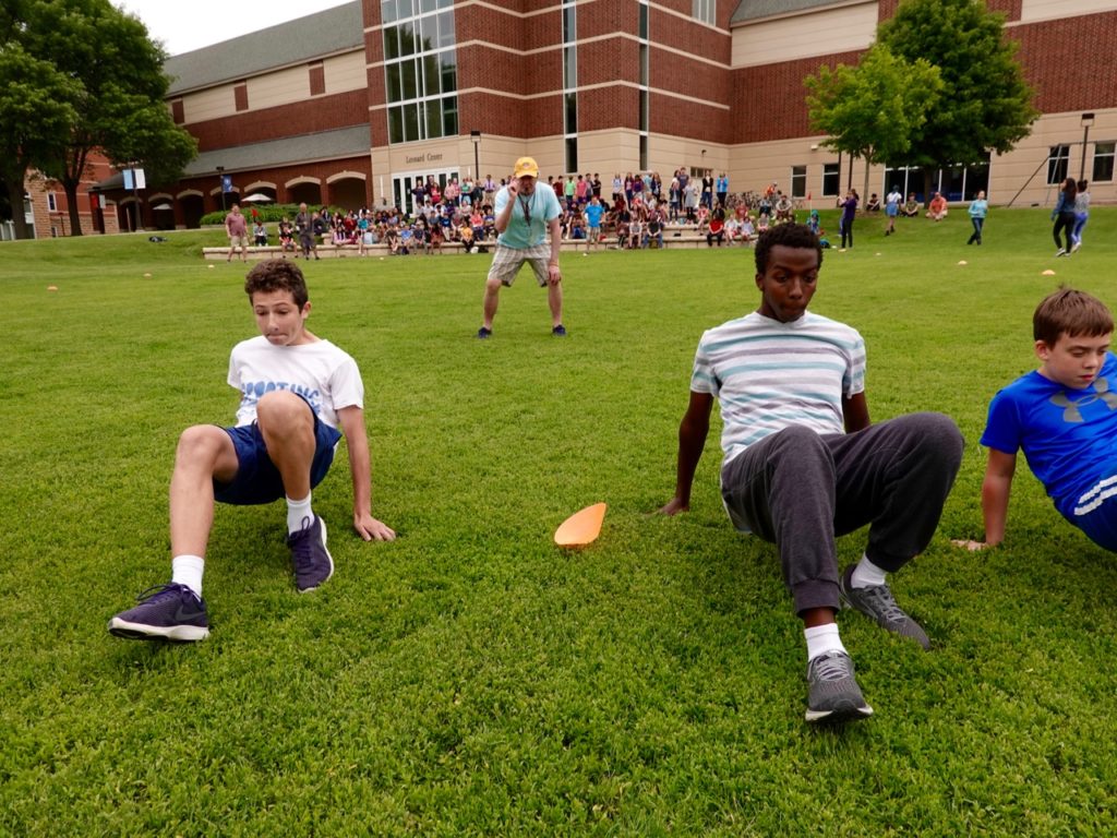 EYM Mr Rec crab walk race Whacky Track_MITY 2019 EYM students doing the crab walk at Wacky Track